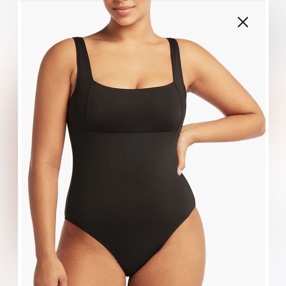 Sea Level Square Neck One-Piece Swimsuit Black Size 10 - Picture 1 of 13